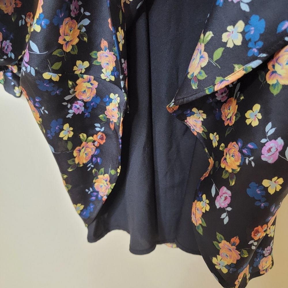 Zara Black Floral Satin Printed Summer Dress Large - Picture 7 of 9